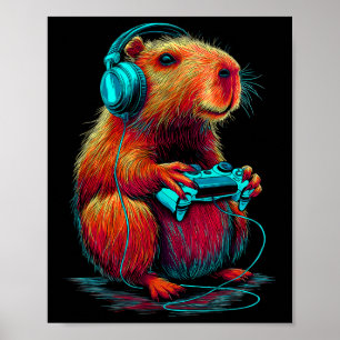 Poster Capyra de jeu rétro drôle de joueur vidéo rongeur