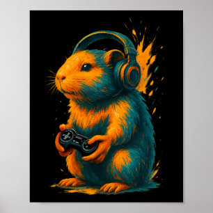 Poster Capyra Gamer Art – Drôle de rongeur avec manette A