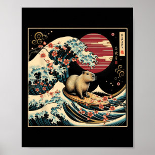 Poster Capyra Vague Surfant Art Japonais Greatwave Soleil