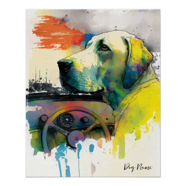 Poster Car, Vehicle - Labrador Retriever Dog 004 (Devant)