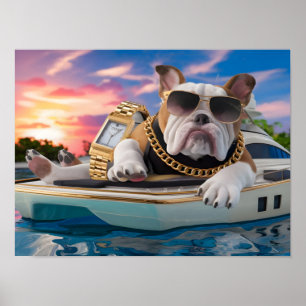 Poster Caractère Bulldog riche sur Yacht privé