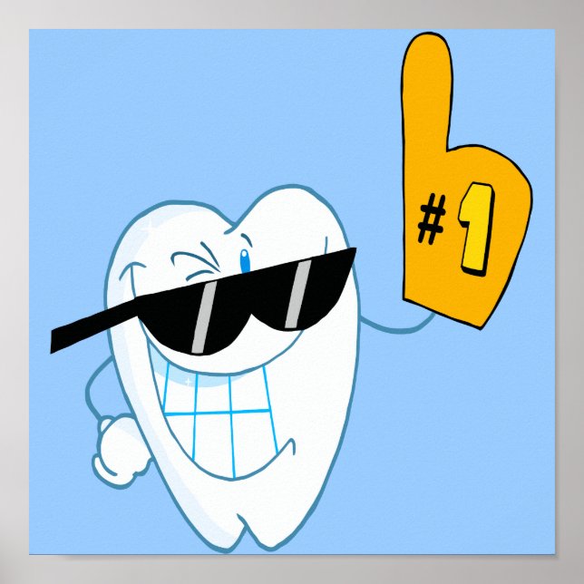 Poster Caractère de dessin de dent souriante Numéro un (Devant)