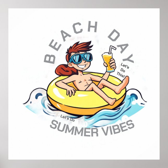 Poster Caractère de dessin de jour de plage sur anneau go (Devant)