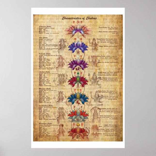 Poster Caractéristiques de Chakras Yoga Art Imprimer (Devant)