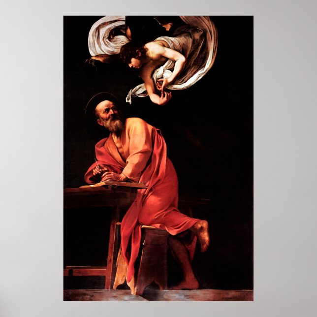Poster Caravaggio : L'inspiration de Saint Matthieu (Devant)
