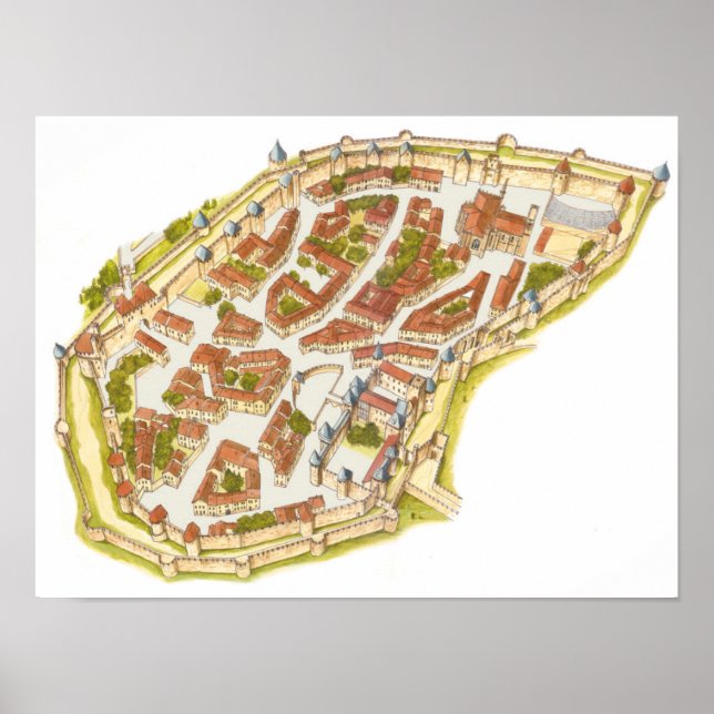 Poster Carcassonne France. Vue aérienne (Devant)