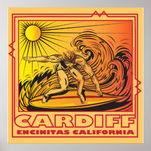 POSTER CARDIFF BY BY SEA ENCINITAS CALIFORNIA SURF
