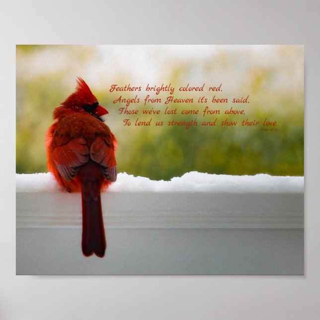 Poster Cardinal avec Visiteur du Ciel poème 10x8 (Devant)