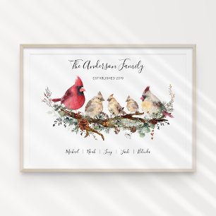 Poster Cardinal de Noël Famille de cinq