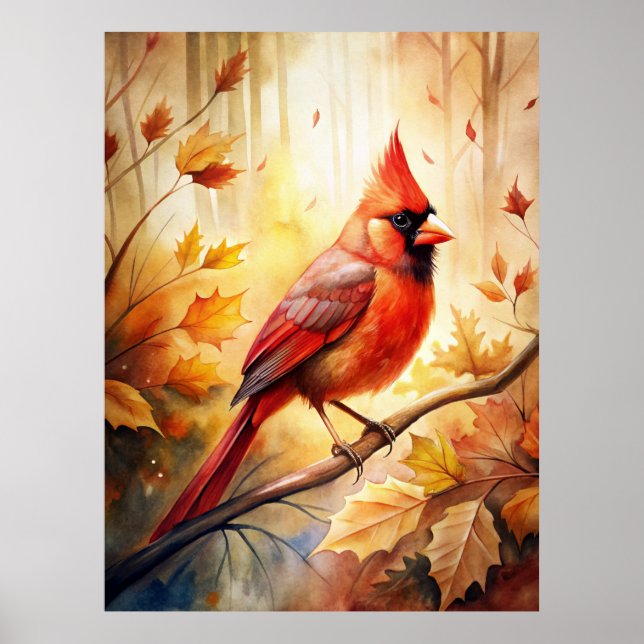Poster Cardinal Rouge à l'automne (Devant)