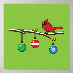 Poster Cardinal Rouge à Noël Branche nu