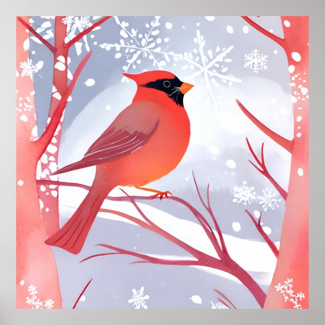 Poster Cardinal rouge | Belle aquarelle peinture (Devant)