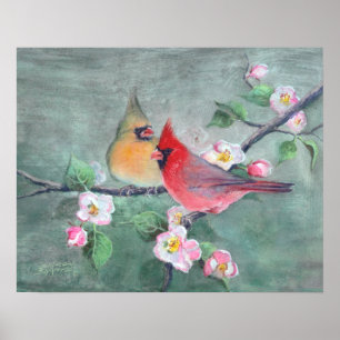 Poster CARDINALS & APPLE BLOSSOMS par SHARON SHARPE