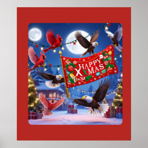 Poster Cardinaux de fête et aigles avec un joyeux Noël