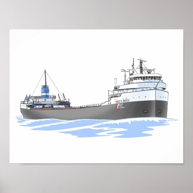 Poster cargo des Grands Lacs Ernest R. Breech Rouge Steel (Devant)