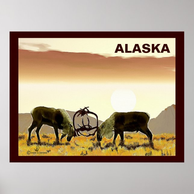 Poster Caribou Duel - Alaska (Devant)
