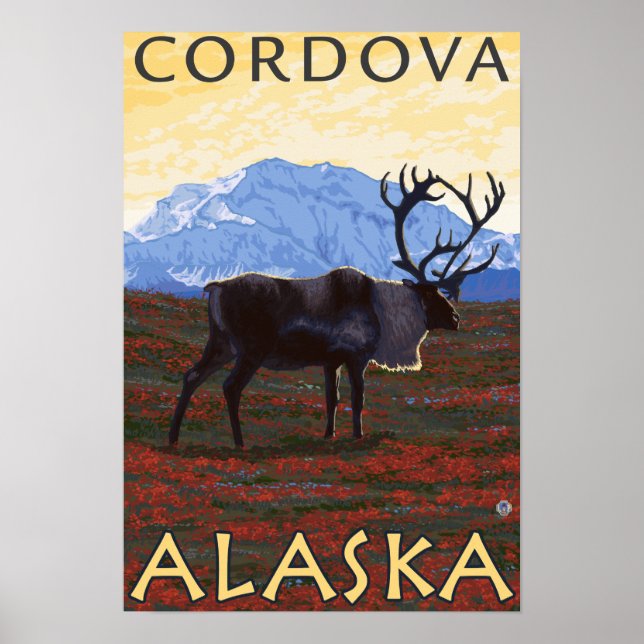 Poster Caribou Scene - Cordova, Alaska (Devant)