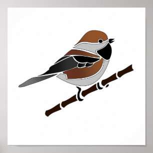 Poster Caricature adorable boréale pour oiseaux de poule