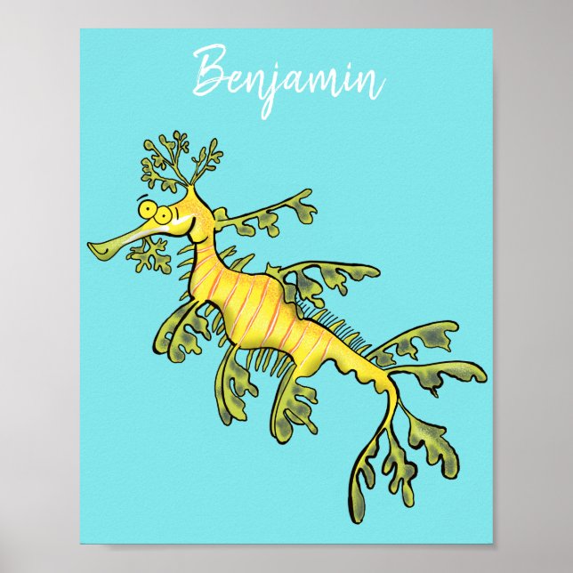 Poster Caricature amusante de dragon de mer feuillu (Devant)