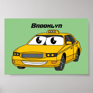 Poster Caricature amusante de taxi jaune mignon