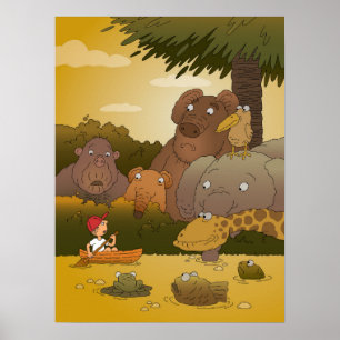 Poster Caricature Boy Tropical Jungle Animal
