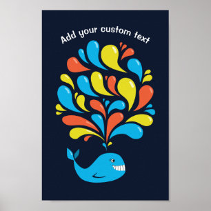 Poster Caricature colorée Happy Whale Kids Texte personna