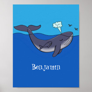 Poster Caricature de baleine mignonne et de baleine de ve