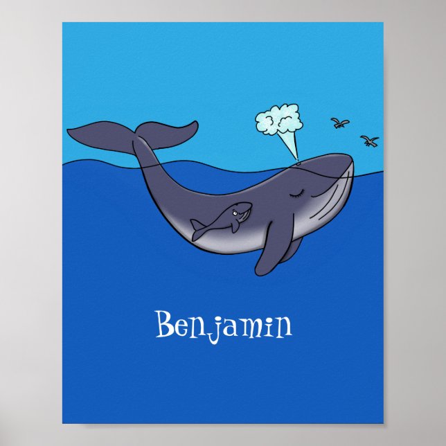 Poster Caricature de baleine mignonne et de baleine de ve (Devant)