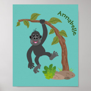 Poster Caricature de bébé gorille joyeux