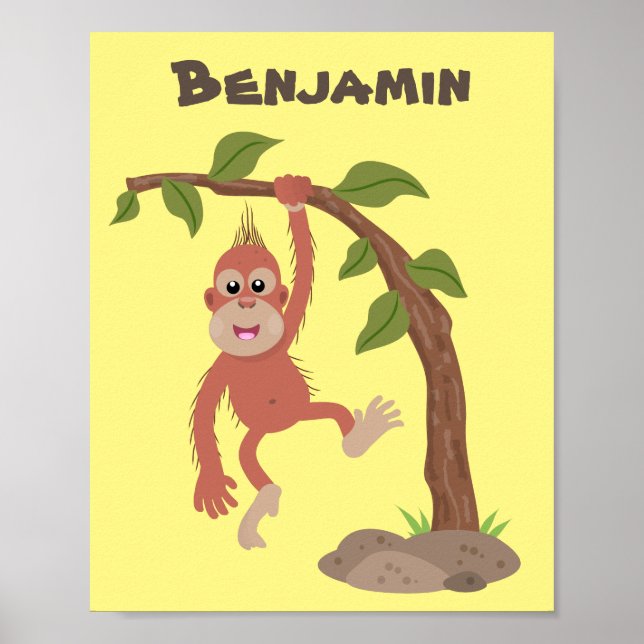 Poster Caricature de bébé orangoutan joyeux (Devant)