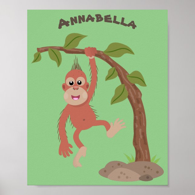 Poster Caricature de bébé orangoutan joyeux (Devant)
