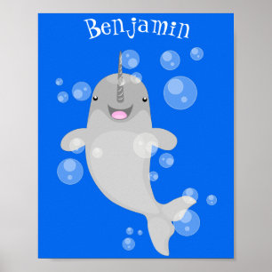 Poster Caricature de bulles de narval joyeux