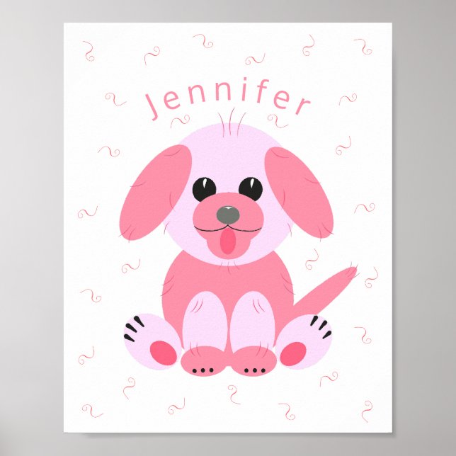 Poster Caricature de chien coquelicot rose Personnalisé f (Devant)