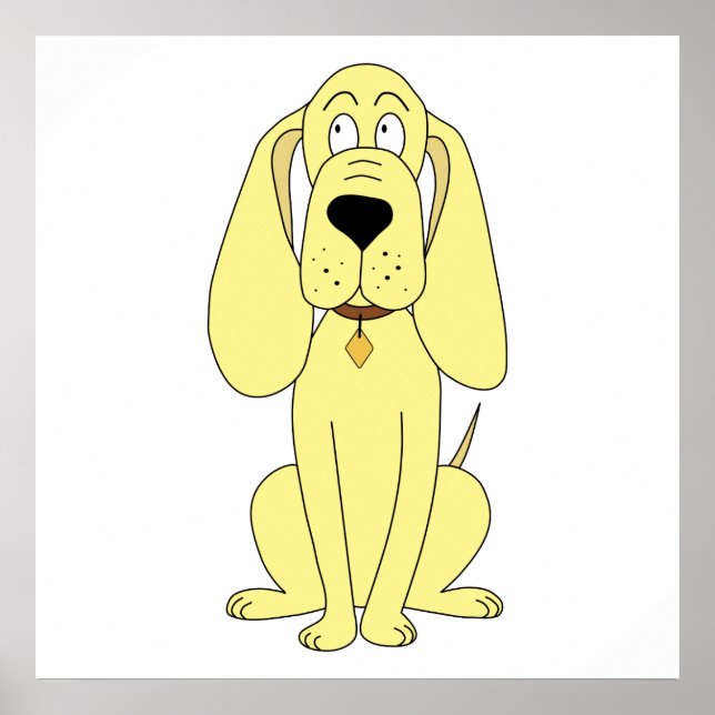 Poster Caricature de chien mignon. Hound Jaune. (Devant)
