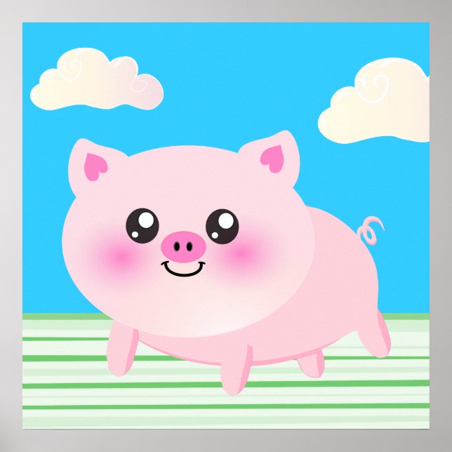 Poster Caricature de cochon mignon (Devant)