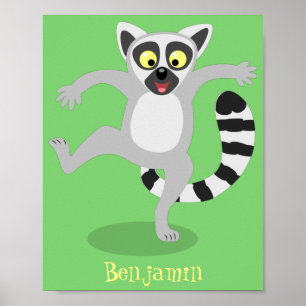 Poster Caricature de danse lémurienne en anneau mignon