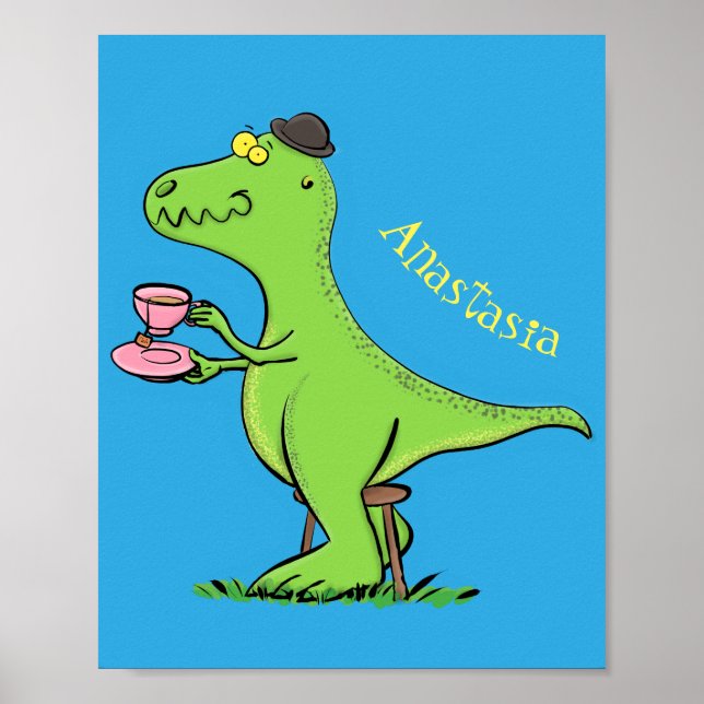 Poster Caricature de dinosaure vert t rex (Devant)