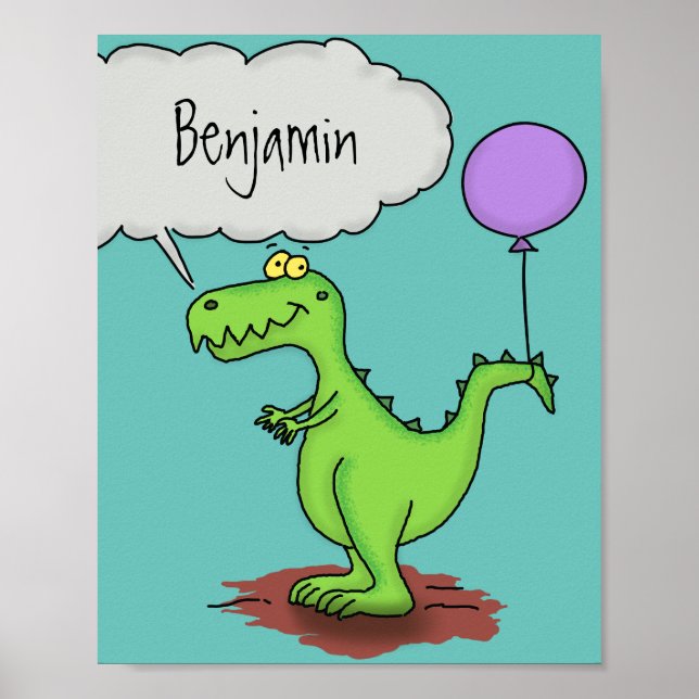 Poster Caricature de dragon dragon drôle et vert respiran (Devant)