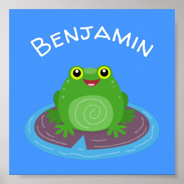Poster Caricature de grenouille verte joyeux et souriante (Devant)