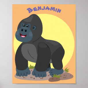 Poster Caricature de gros gorilles joyeux
