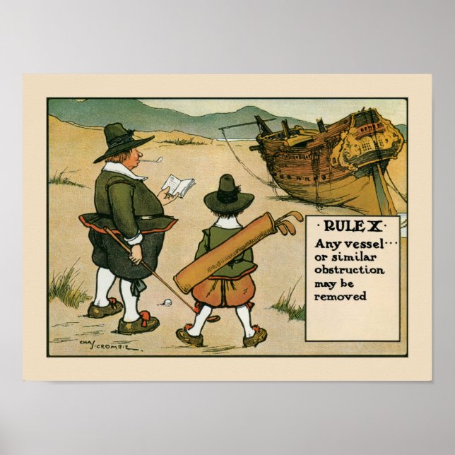 Poster Caricature de la règle 10 du golf antique (Devant)