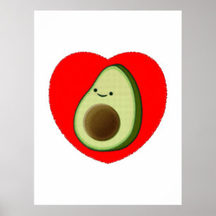 Poster Caricature De L'Avocado Mignonne Dans Le Coeur Rou