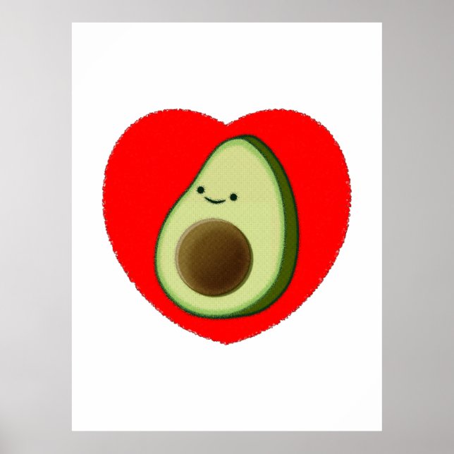 Poster Caricature De L'Avocado Mignonne Dans Le Coeur Rou (Devant)
