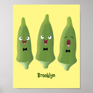 Poster Caricature de légumes de l'okra chantante mignonne