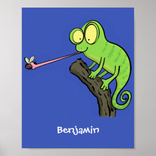 Poster Caricature de lézard de caméléon vert joyeux