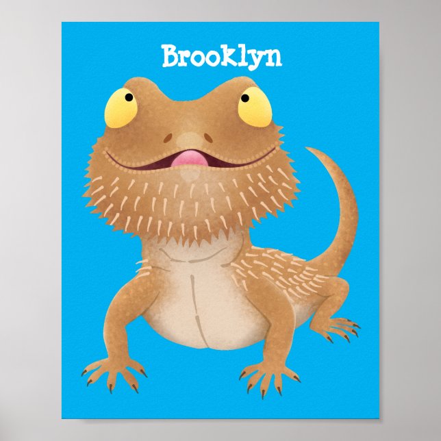 Poster Caricature de lézard de dragon à barbe (Devant)