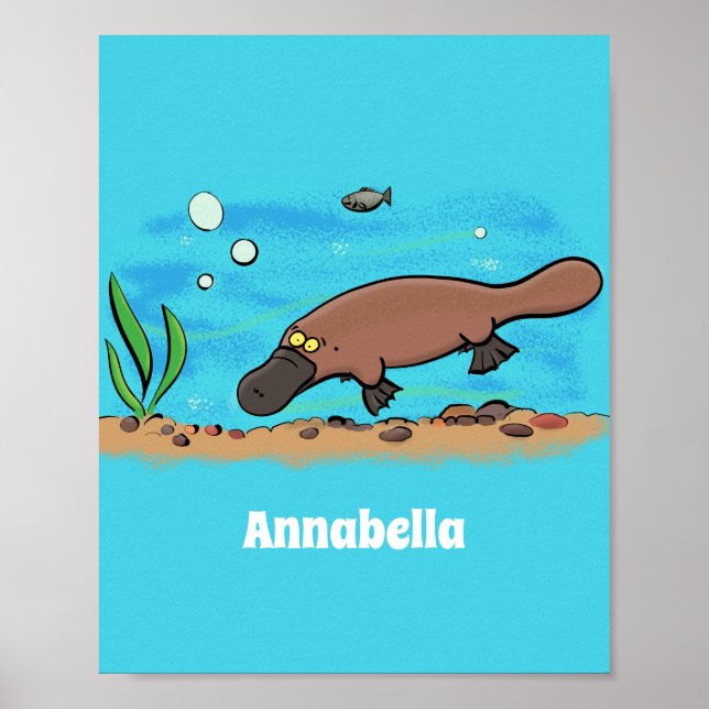 Poster Caricature de natation de Cute platypus (Devant)