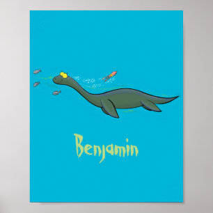 Poster Caricature de plesiosaure, monstre marin mignon et