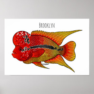 Poster Caricature de poisson cichlide à fleur