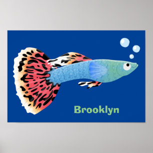 Poster Caricature de poisson tropical guppy très chic